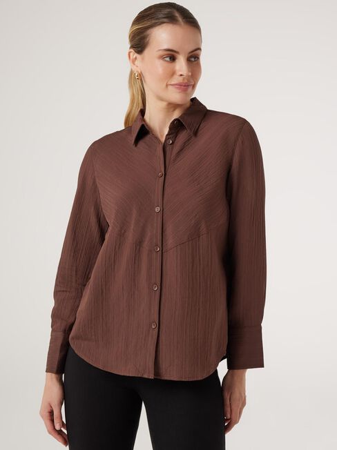 Savannah Self-Stripe Shirt, Brown, hi-res