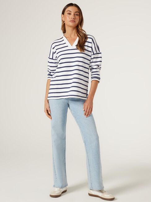 Valeria Polo Sweat, White & Navy Stripe, hi-res