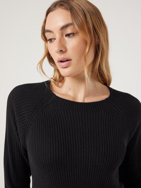 J-Luxe Rib Raglan Top, Black, hi-res