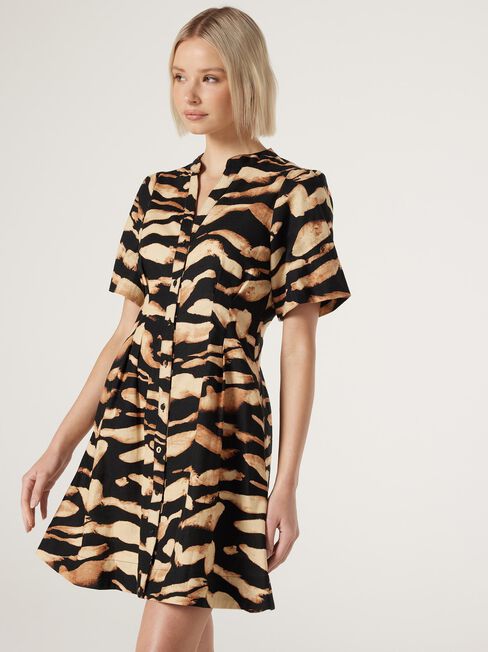 Bowie Puff Sleeve Dress, Black, hi-res