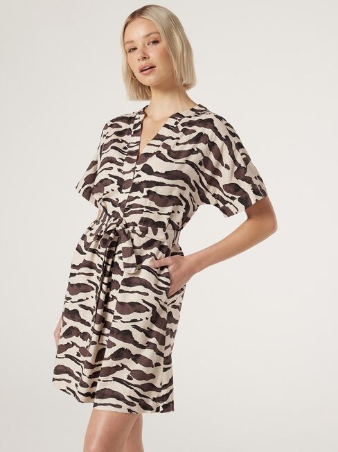 Taya Throwover Dress, Brown, hi-res