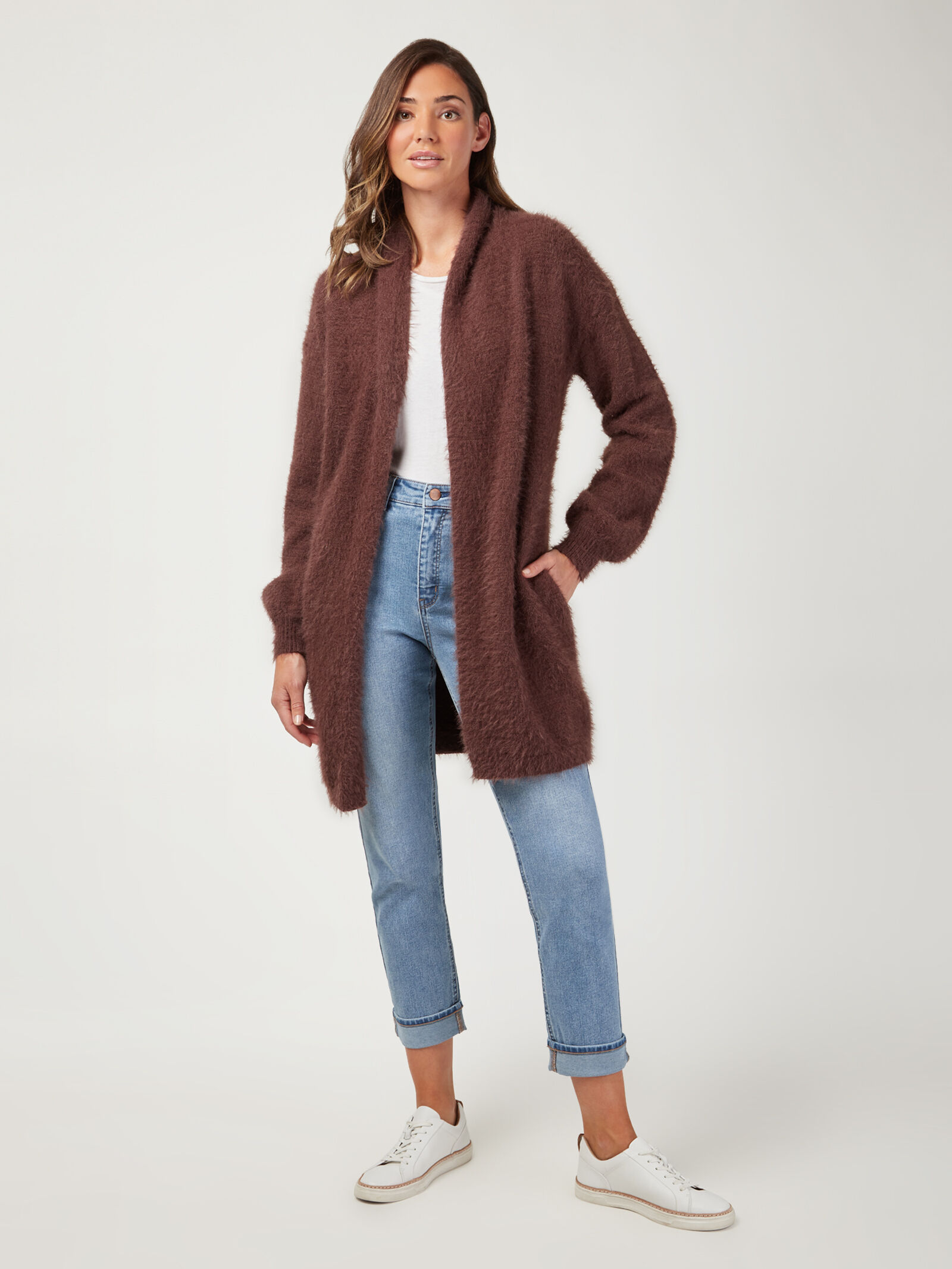 fluffy brown cardigan