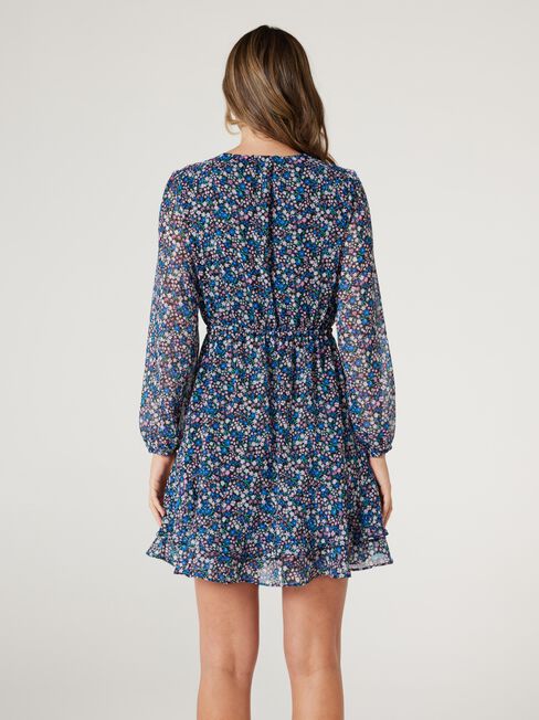 Carrie Cross Front Frill Dress, Blue, hi-res