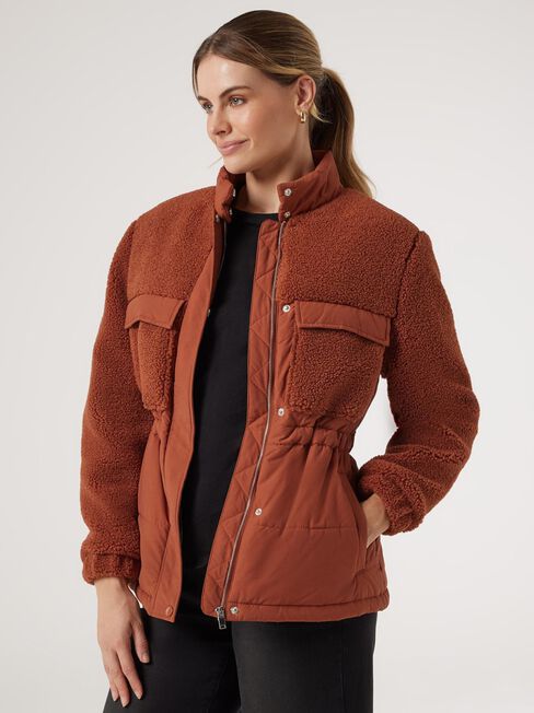Paige Teddy Puffer Jacket, Red, hi-res