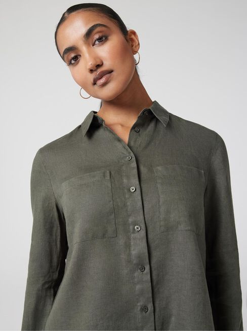 J-Luxe Classic Linen Shirt, Green, hi-res