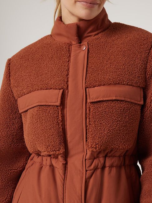 Paige Teddy Puffer Jacket, Red, hi-res