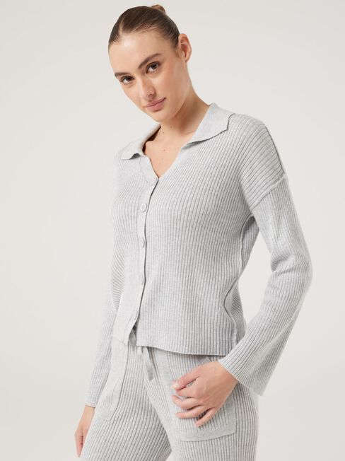 J-Luxe Rib Button Through, Grey Marle, hi-res