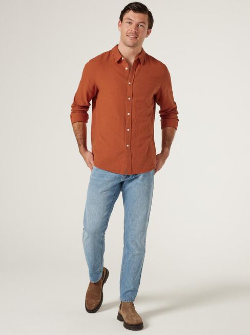 Aston Relaxed Linen Shirt, Orange, hi-res