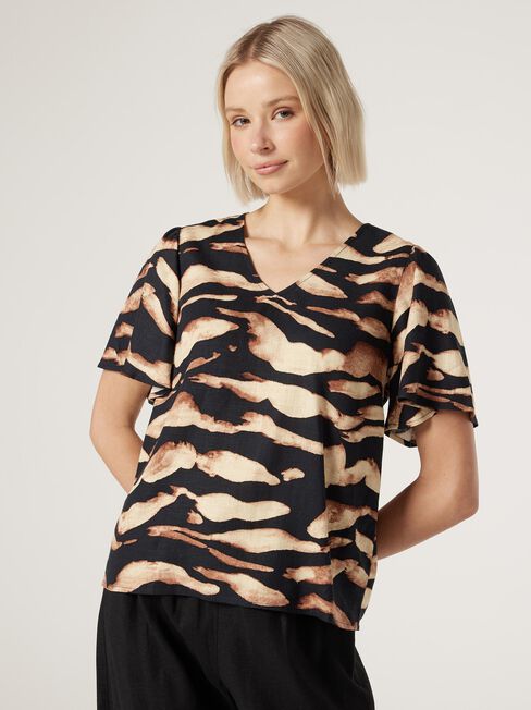 Avery V-Neck Top, Print, hi-res