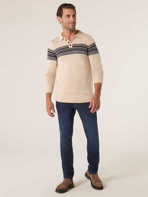 Tommy Half Button Open Collar Knit, Multi, hi-res