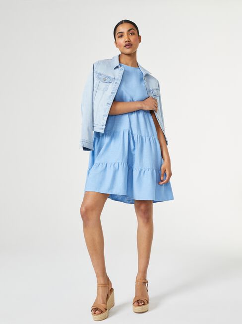 Bobby Tiered Dress, Azure, hi-res