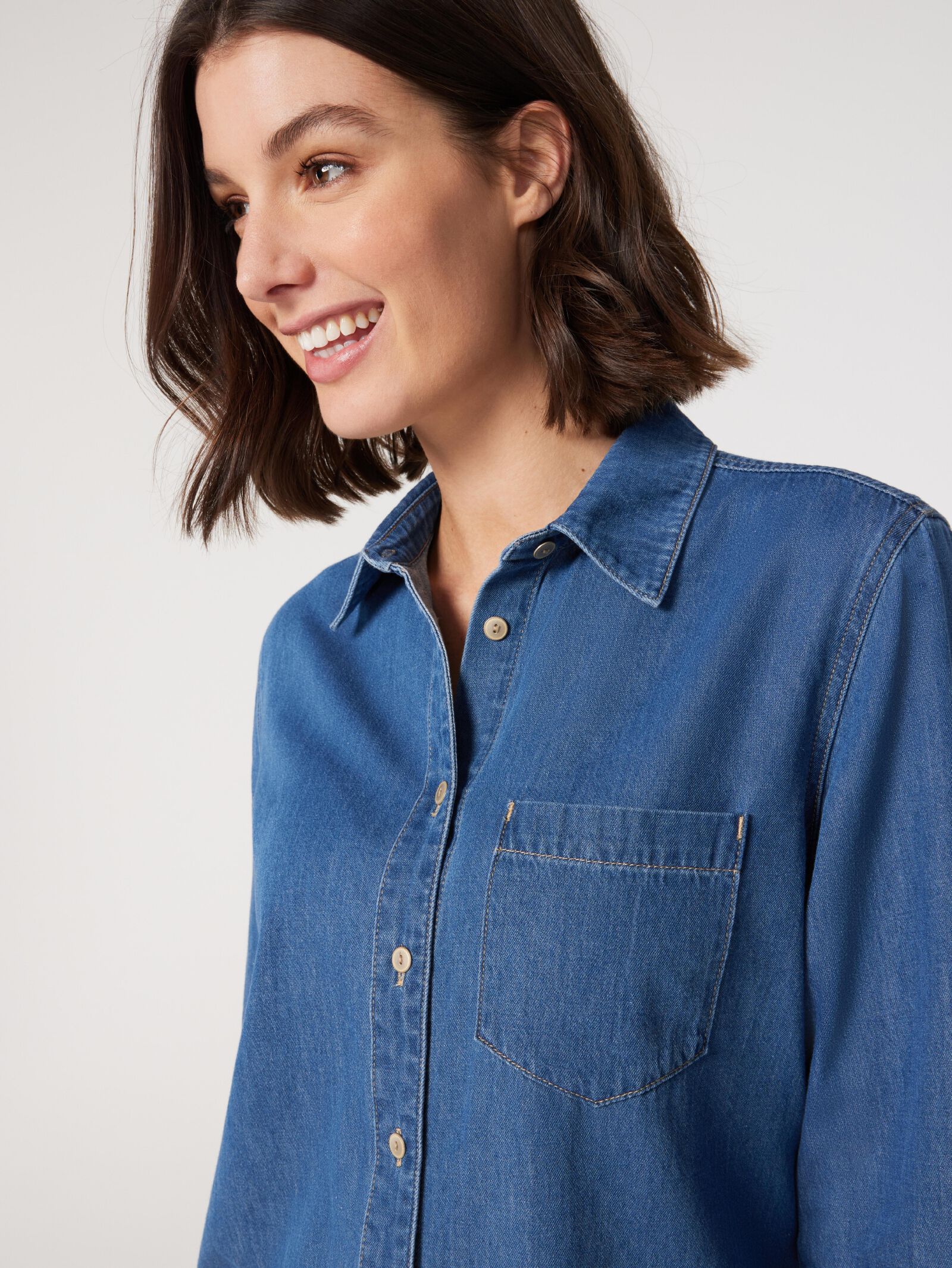 Fashionable Young Woman in a Vintage Denim Shirt with Black Stock Image -  Image of girl, model: 124788093