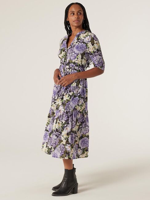Morgan Tiered Midi Dress, Floral, hi-res