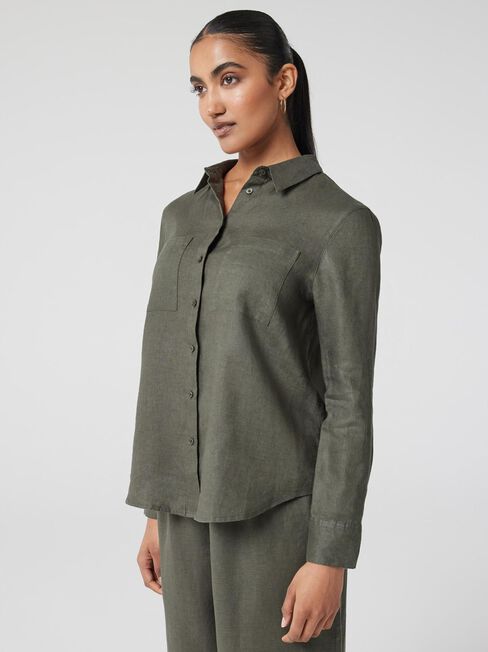 J-Luxe Classic Linen Shirt, Green, hi-res