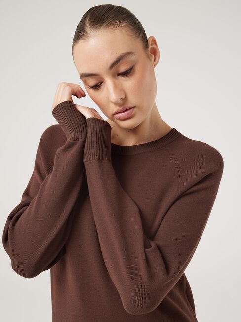 Eden Crew Neck Knit, Chocolate, hi-res