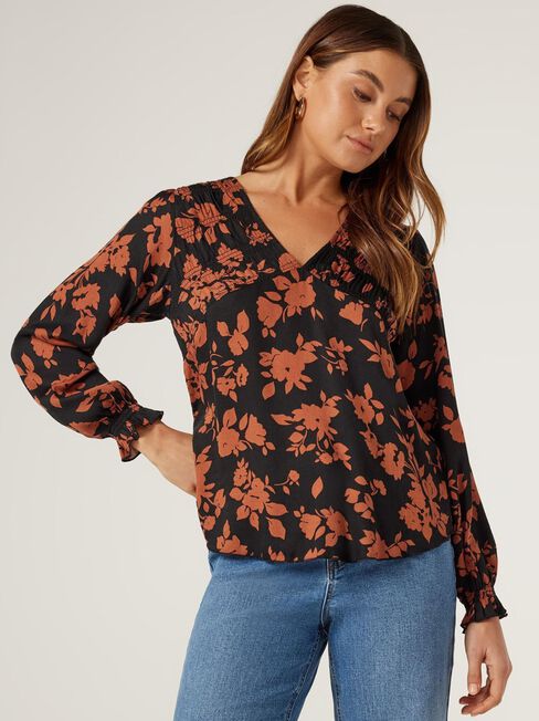 Minnie Shirred Top, Floral, hi-res