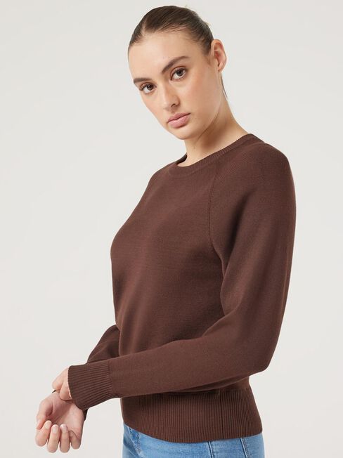 Eden Crew Neck Knit, Chocolate, hi-res