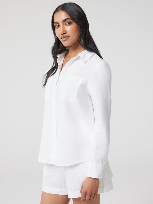 J-Luxe Classic Linen Shirt, White, hi-res