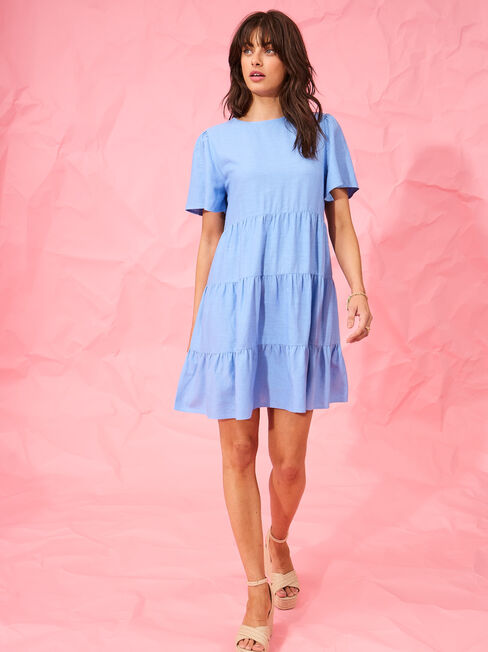 Bobby Tiered Dress, Azure, hi-res