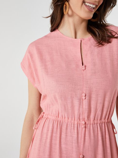 Avery Linen Midi Dress, Pink, hi-res