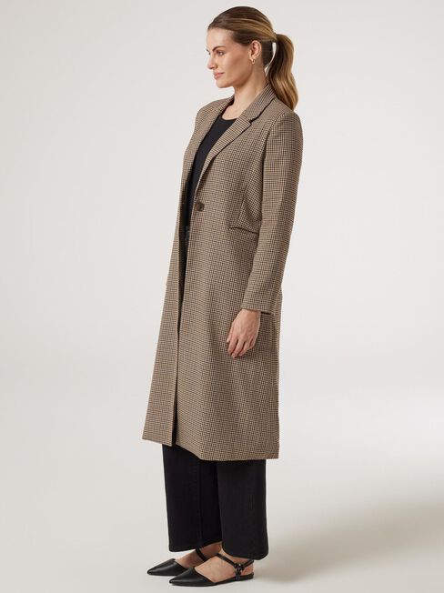 Pypah Houndstooth Longline Coat, Brown, hi-res