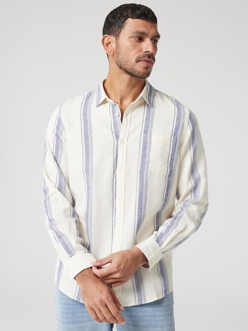 Long Sleeve Harrison Relaxed Linen Shirt, Stripe, hi-res