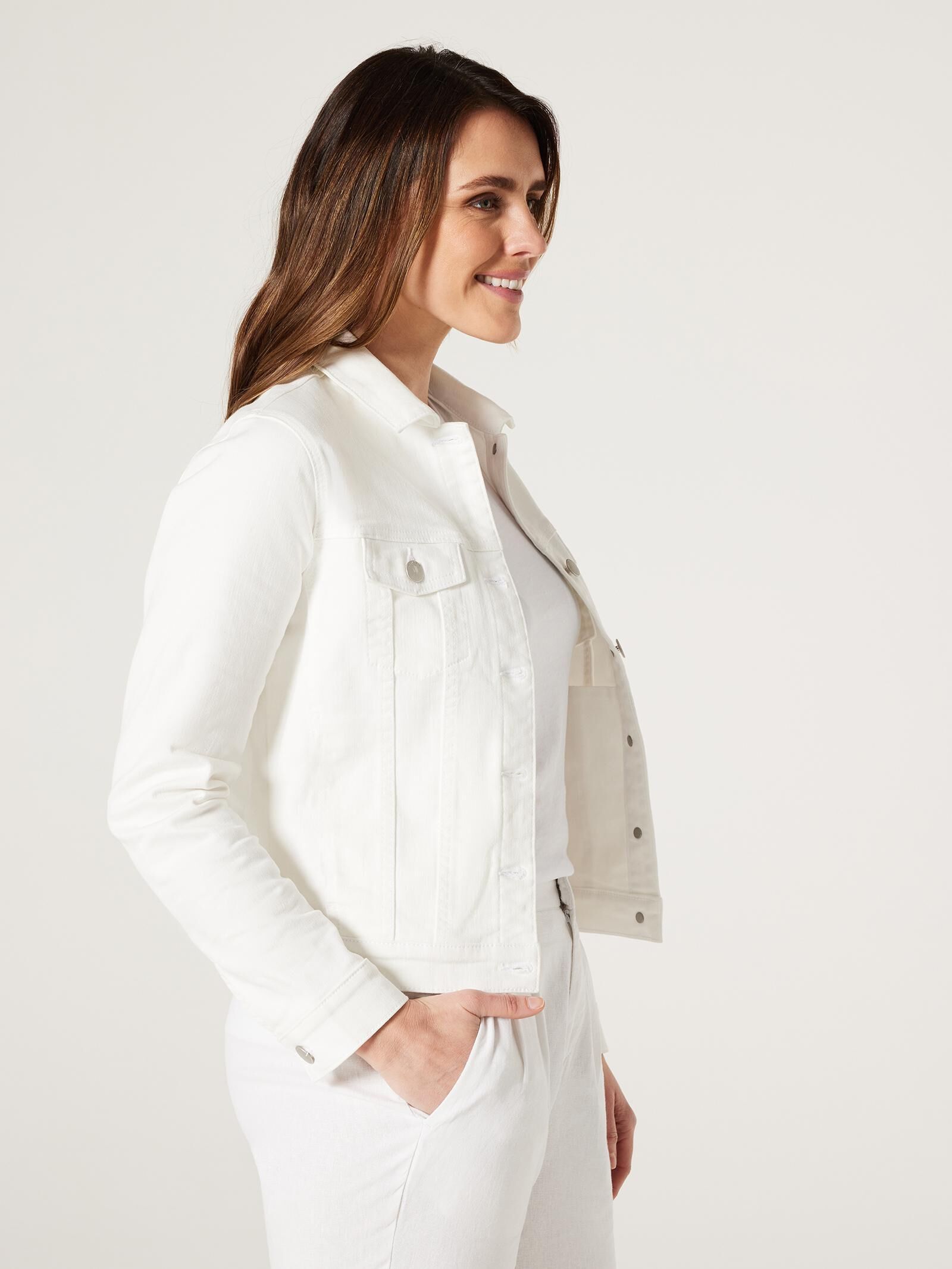 Frayed Hem Jacket In Plus Size In Stretch Twill - Optic White White | NYDJ