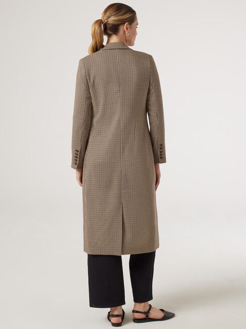 Pypah Houndstooth Longline Coat, Brown, hi-res