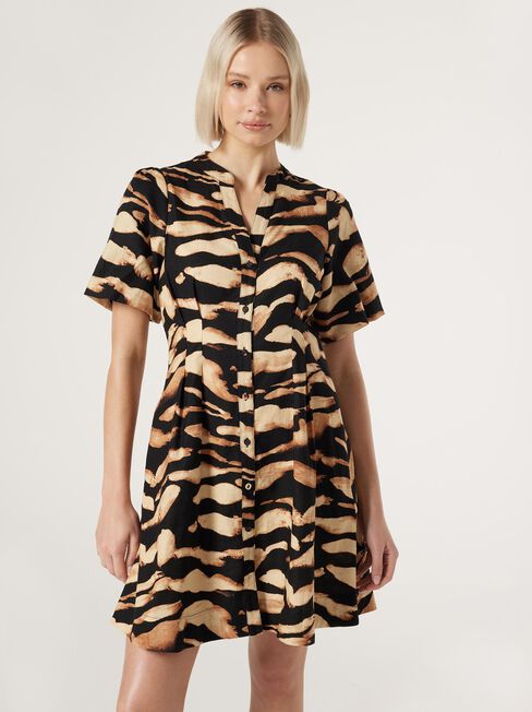 Bowie Puff Sleeve Dress, Black, hi-res