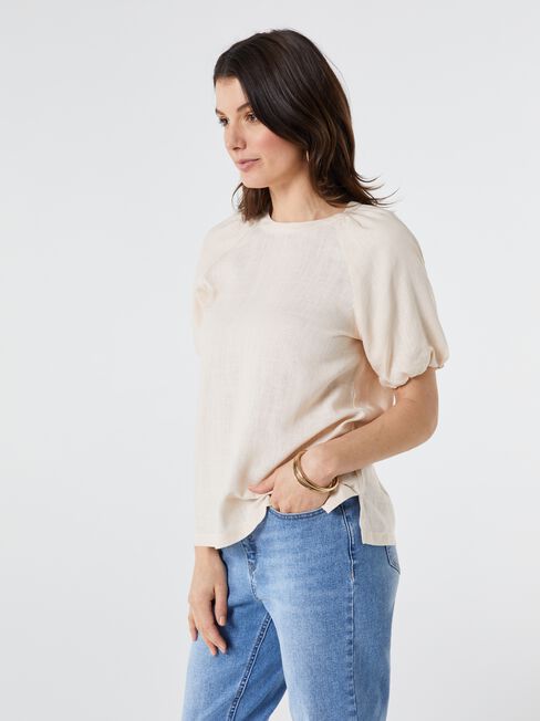 Waverly Raglan Puff Sleeve Top, White, hi-res