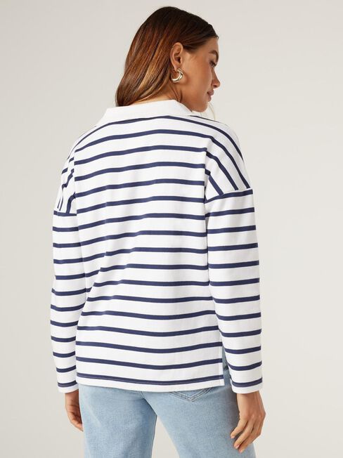 Valeria Polo Sweat, White & Navy Stripe, hi-res