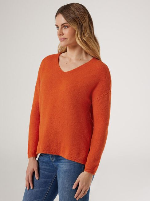 Avery V-Neck Knit, Orange, hi-res