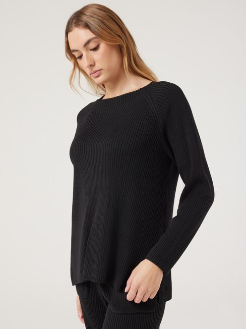 J-Luxe Rib Raglan Top, Black, hi-res