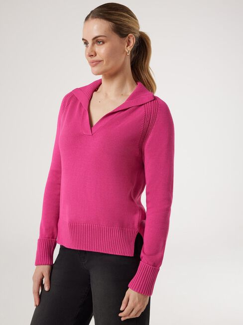 Amalia Collared Knit, Pink Glo, hi-res