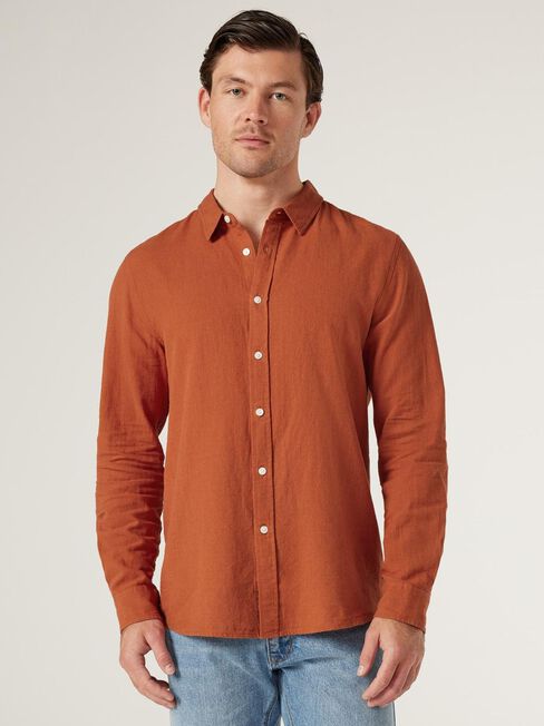 Aston Relaxed Linen Shirt, Orange, hi-res