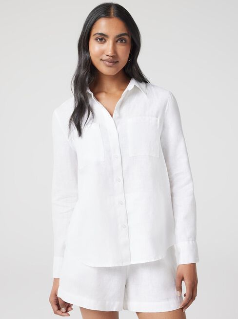 J-Luxe Classic Linen Shirt, White, hi-res