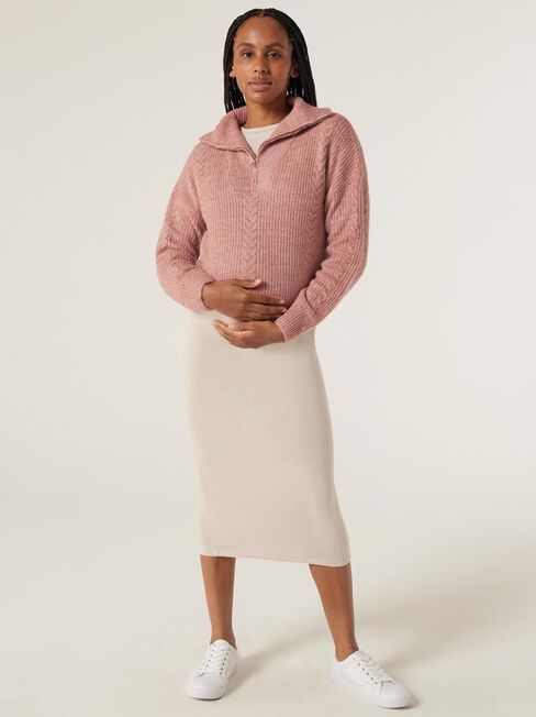 Sammy Zip Front Maternity Pullover, Pink, hi-res