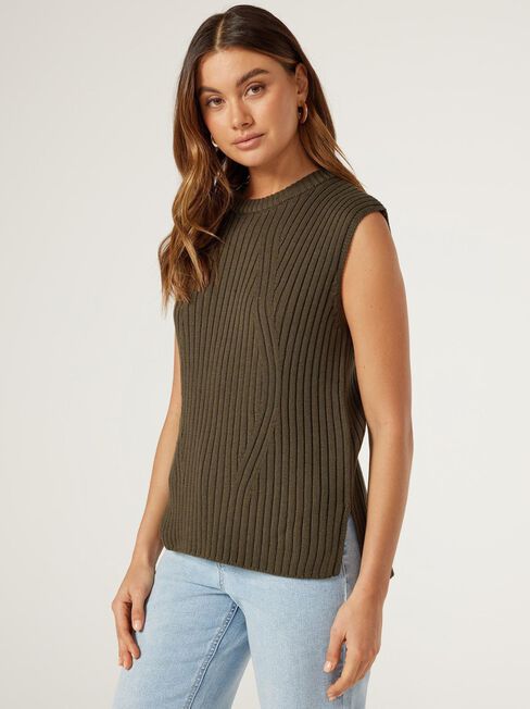 Stella Rib Sleeveless Knit, Green, hi-res