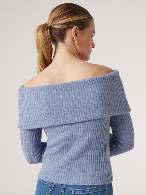 Ophelia Off Shoulder Knit, Blue, hi-res