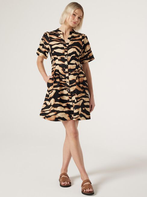 Bowie Puff Sleeve Dress, Black, hi-res