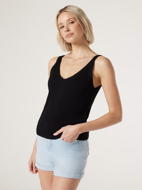 Pearl Knit Tank, Black, hi-res