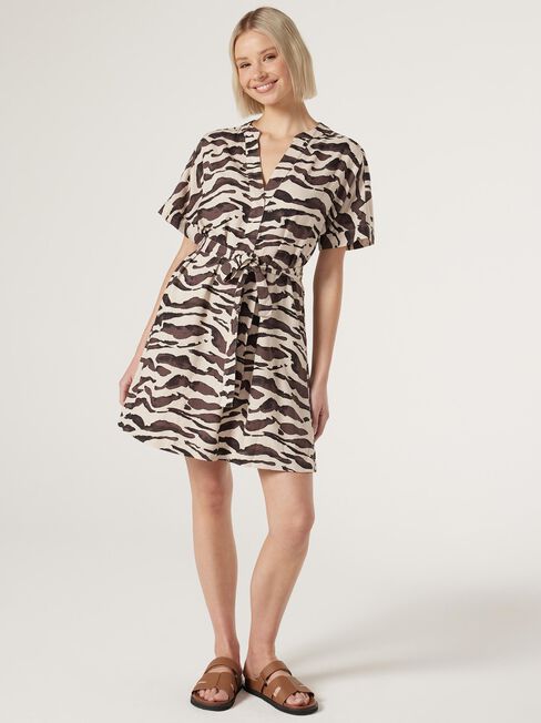 Taya Throwover Dress, Brown, hi-res