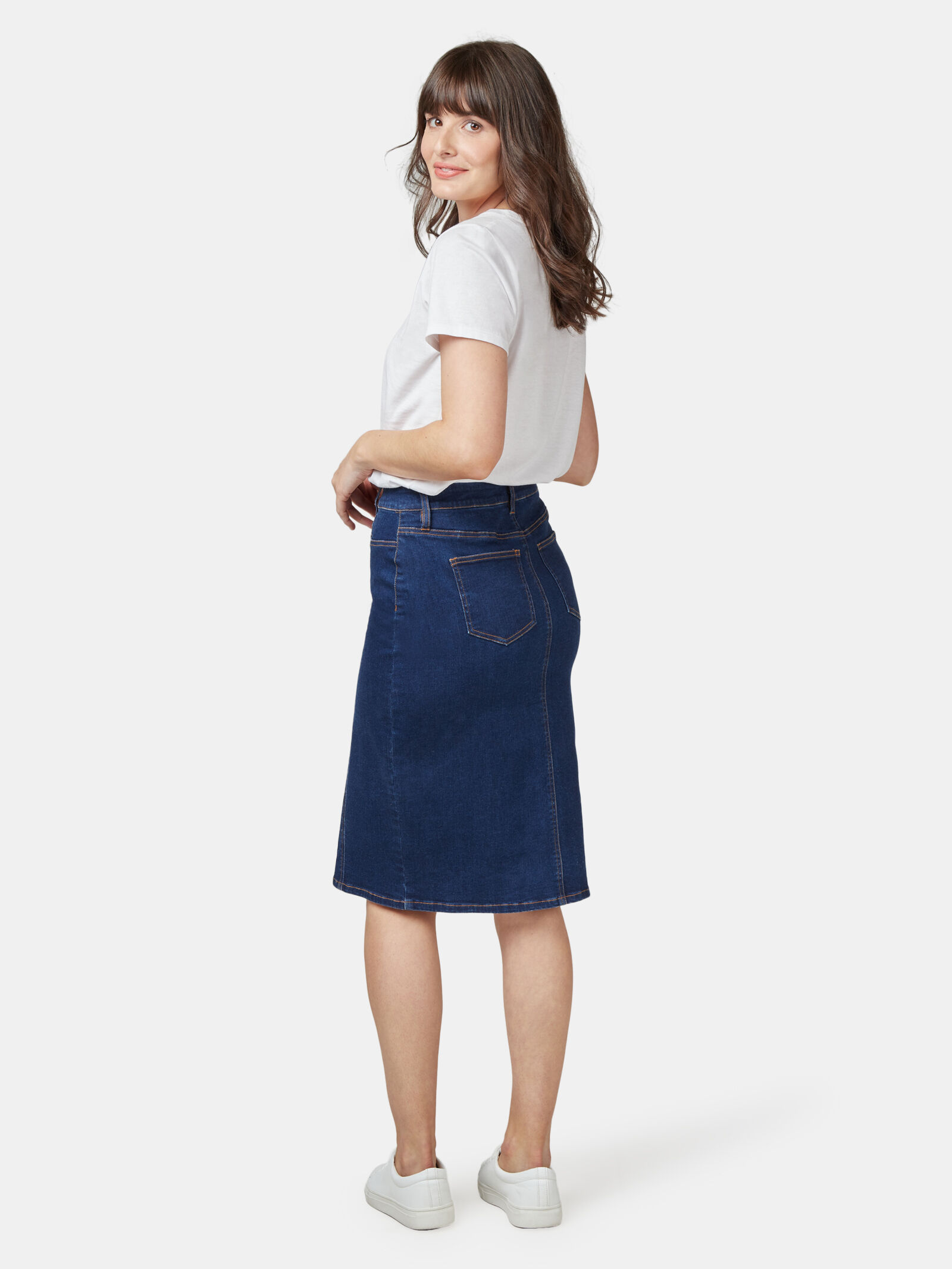 Button Through Midi Denim Skirt by bonprix | Look Again