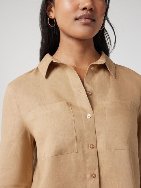 J-Luxe Classic Linen Shirt, Brown, hi-res