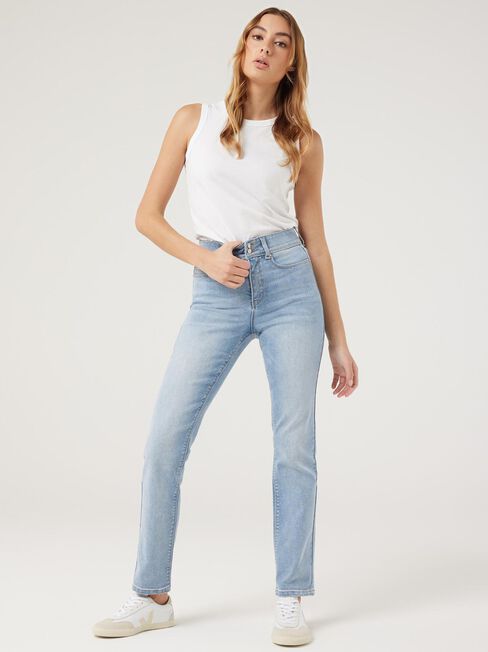 Tummy Trimmer Straight Jeans, Light Indigo, hi-res