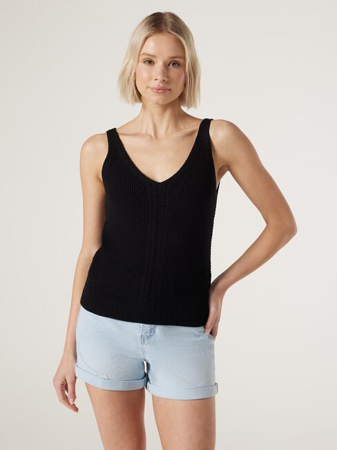 Pearl Knit Tank, Black, hi-res