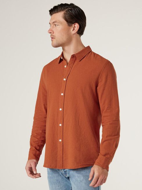 Aston Relaxed Linen Shirt, Orange, hi-res