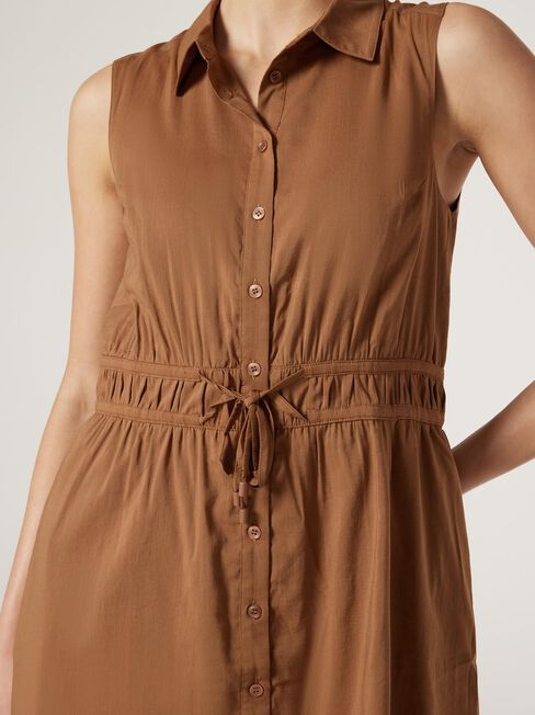 Rae Button Front Dress, Brown, hi-res