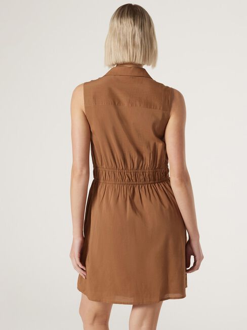 Rae Button Front Dress, Brown, hi-res