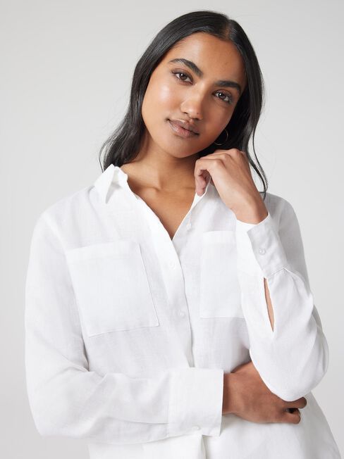 J-Luxe Classic Linen Shirt, White, hi-res